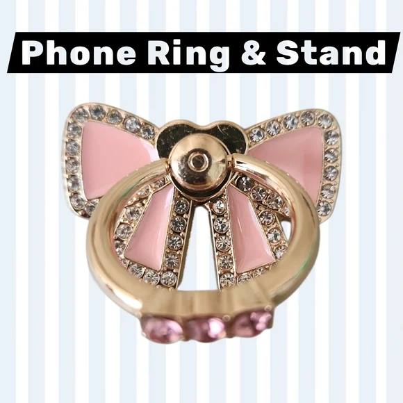 Pink Bow Phone Ring & Stand | Rose Gold - Picture 1 of 3